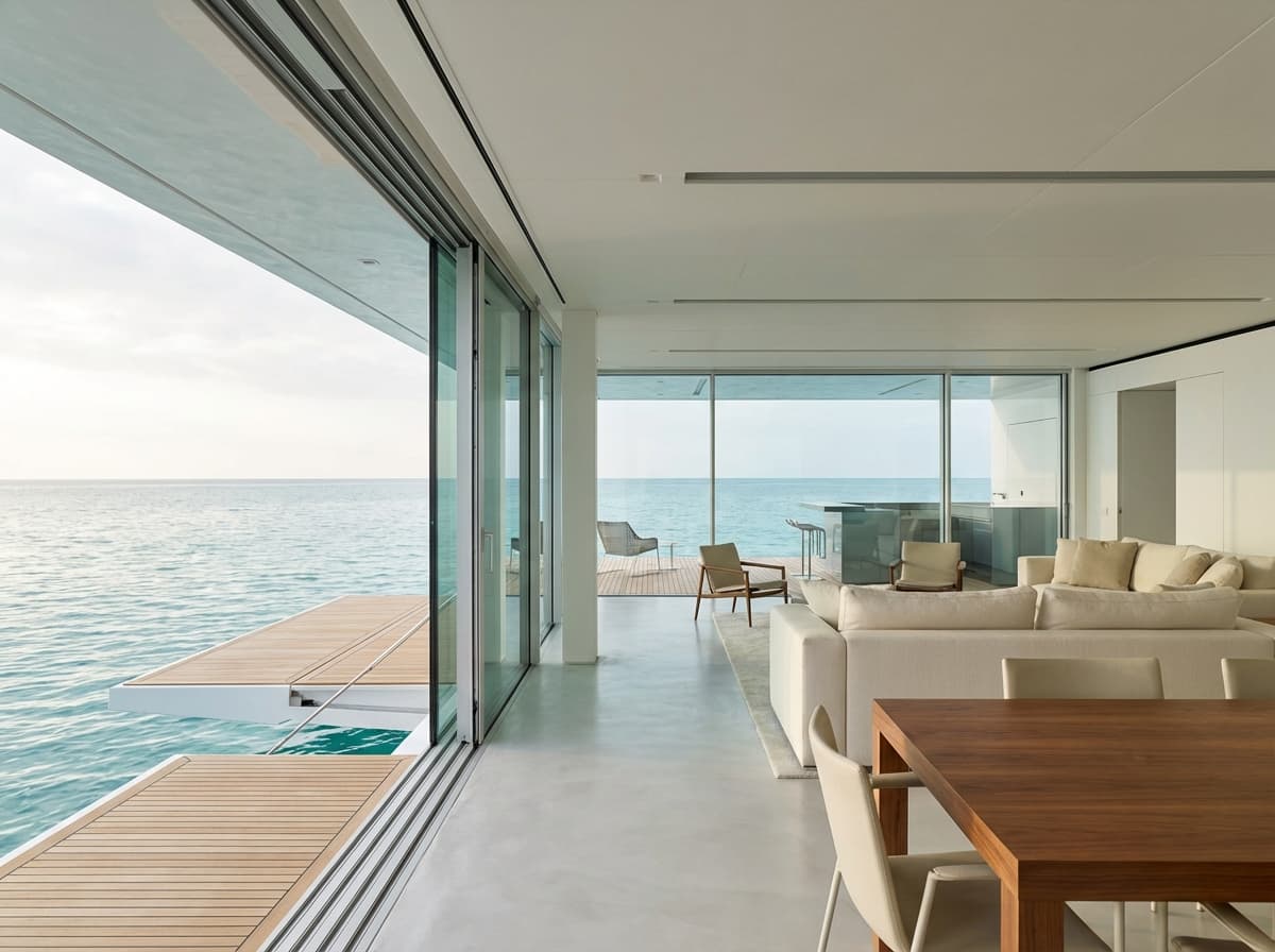 Wally WHY200 minimalist design superyacht with glass-enclosed living spaces and panoramic sea views showcasing innovative space optimization